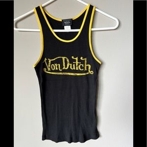 Vintage Von Dutch 90s Retro Ribbed Tank Top Distressed graphic Logo Women's Sm